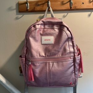 STATE kids Metallic, pink, silver & gold backpack. 14.95”H x 11.22” W x 4.72” D